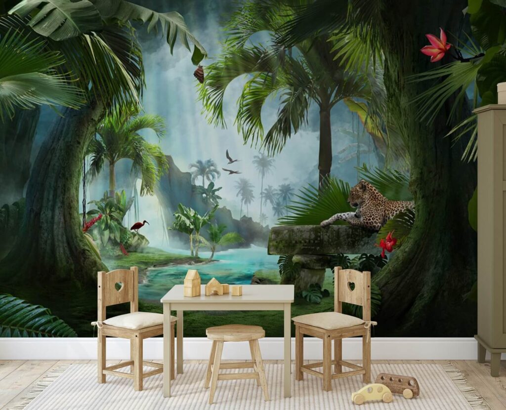 Valle tropical entre troncos — interior 1