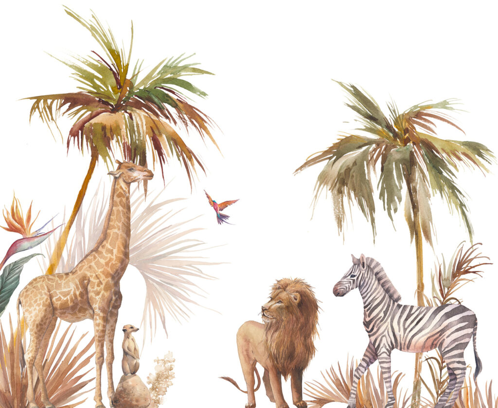 Safari bajo dos palmeras — diseño completo