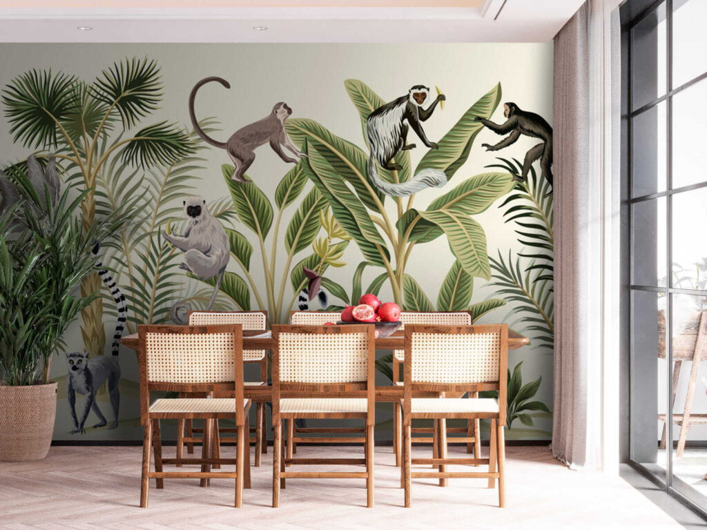 Monos entre palmeras dibujadas — interior 3