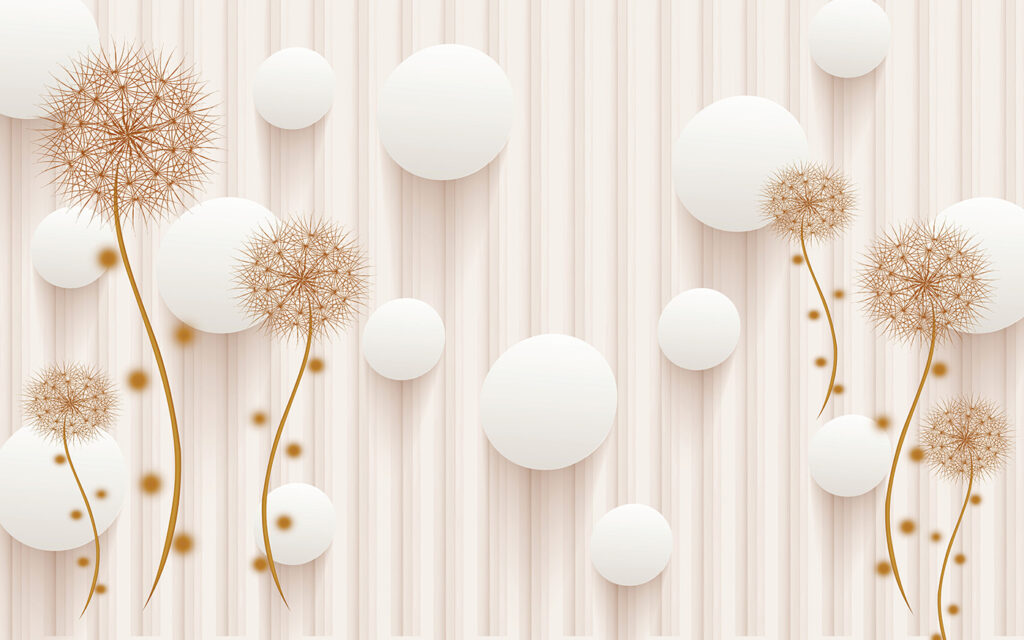 Pompones blancos sobre tallos — diseño completo