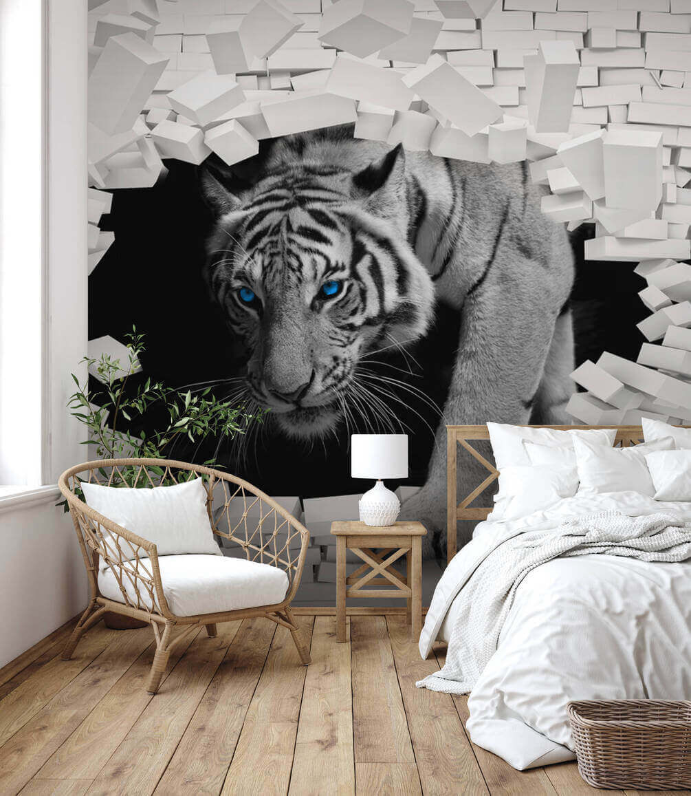Tigre blanco entre ladrillos — interior 2