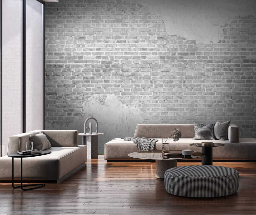 Muro desconchado en gris — interior 1