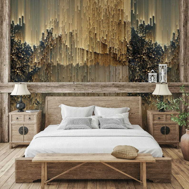 Pintura dorada que cae en un interior