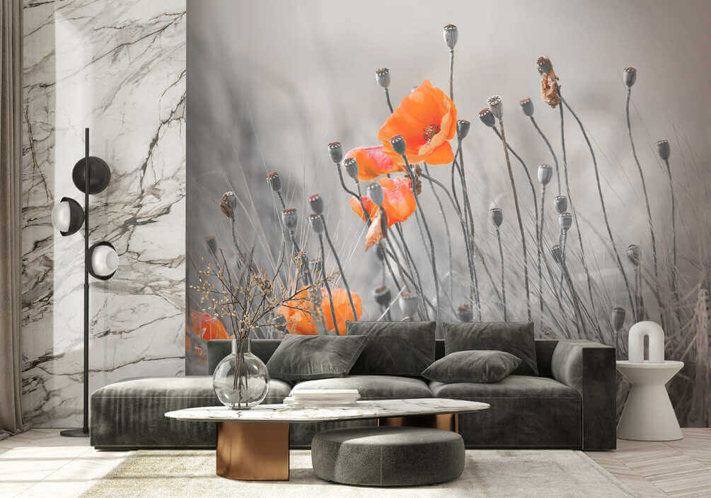 Amapolas naranjas entre grises — interior 1