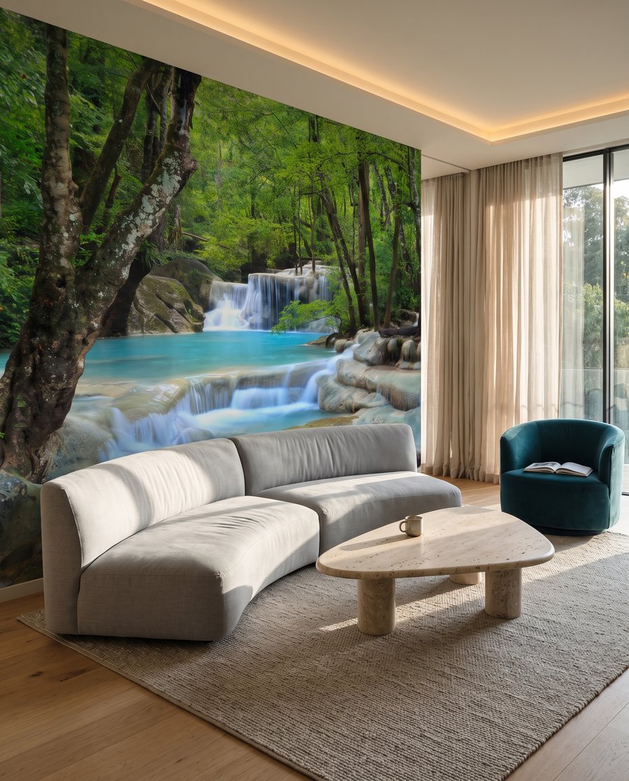 Arroyo turquesa en cascada en un interior