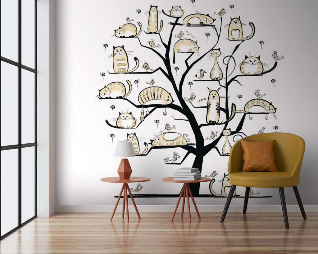 Árbol con gatos en un interior