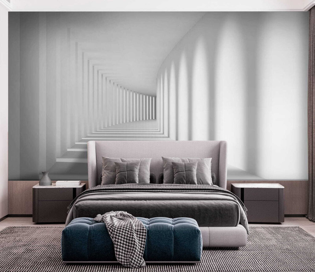 Pasillo blanco con sombras — interior 2