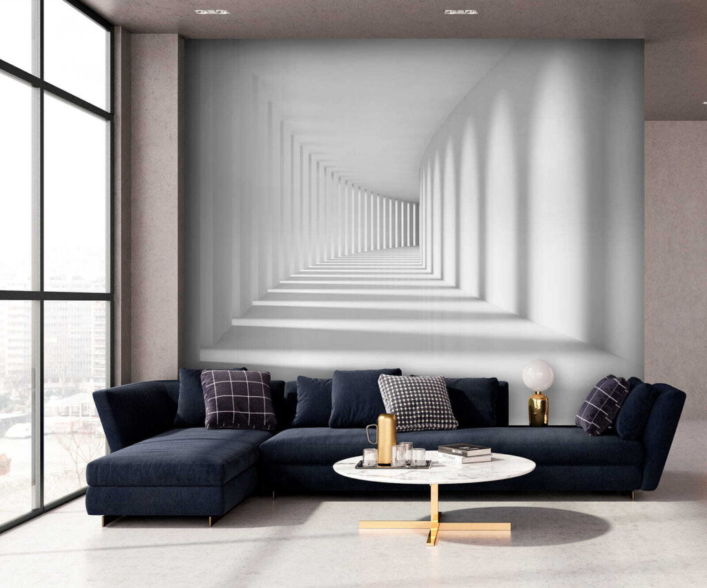 Pasillo blanco con sombras — interior 4