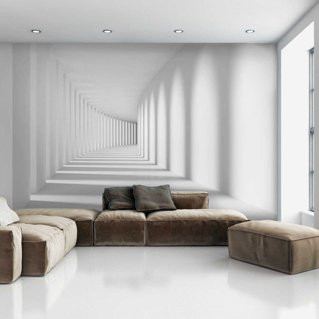 Pasillo blanco con sombras — interior 6