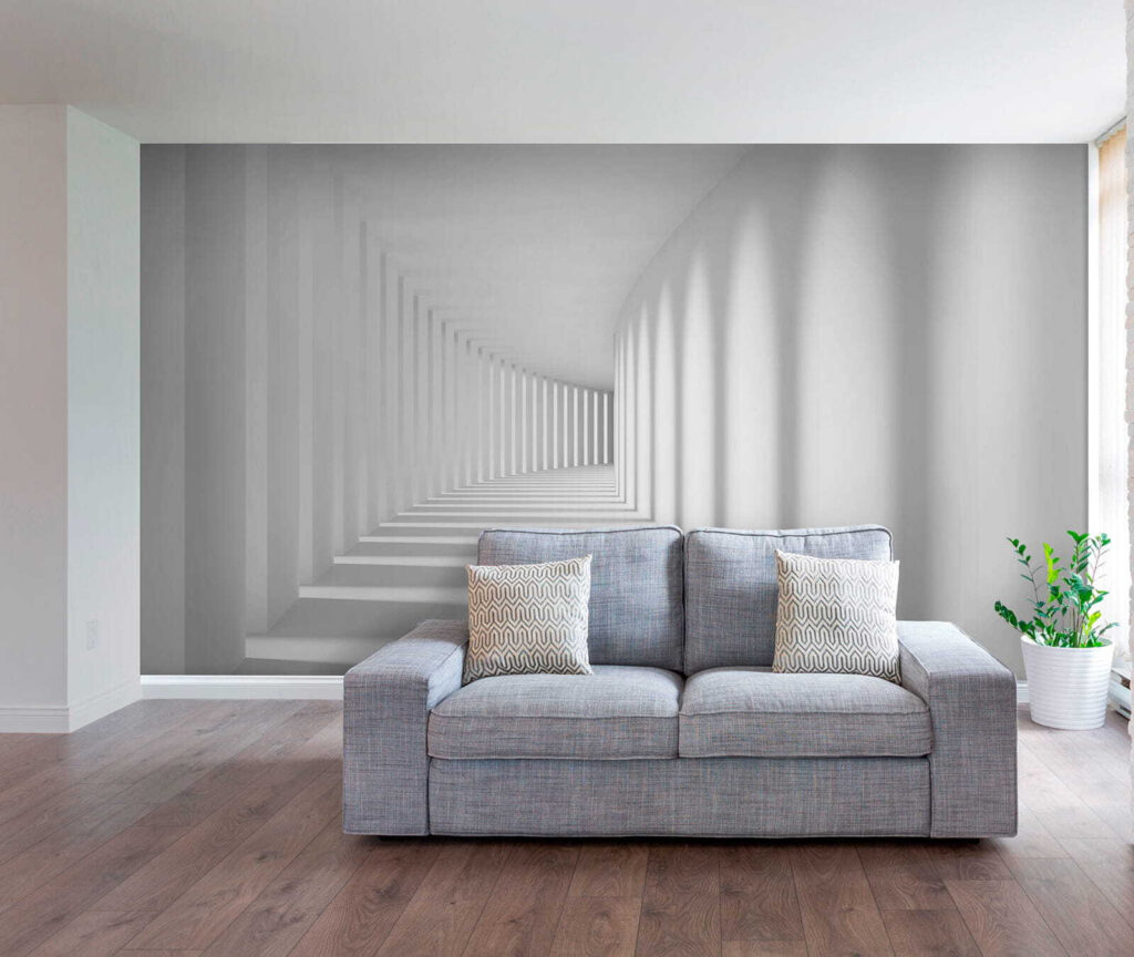 Pasillo blanco con sombras — interior 7