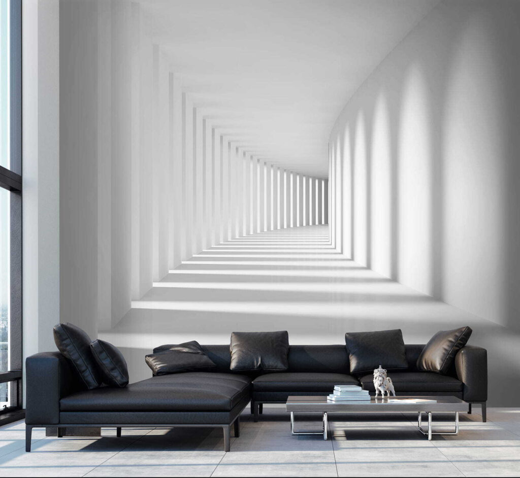 Pasillo blanco con sombras — interior 9