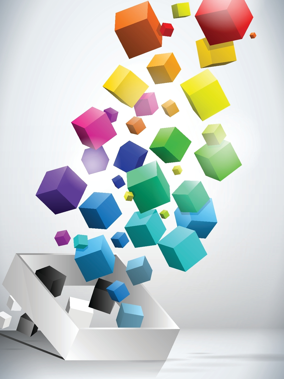 Cubos flotantes de colores — diseño completo