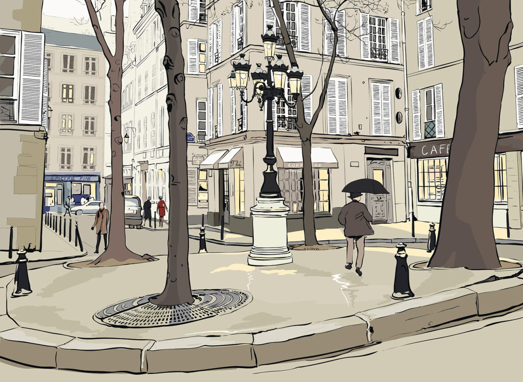 Plaza dibujada en silencio — diseño completo