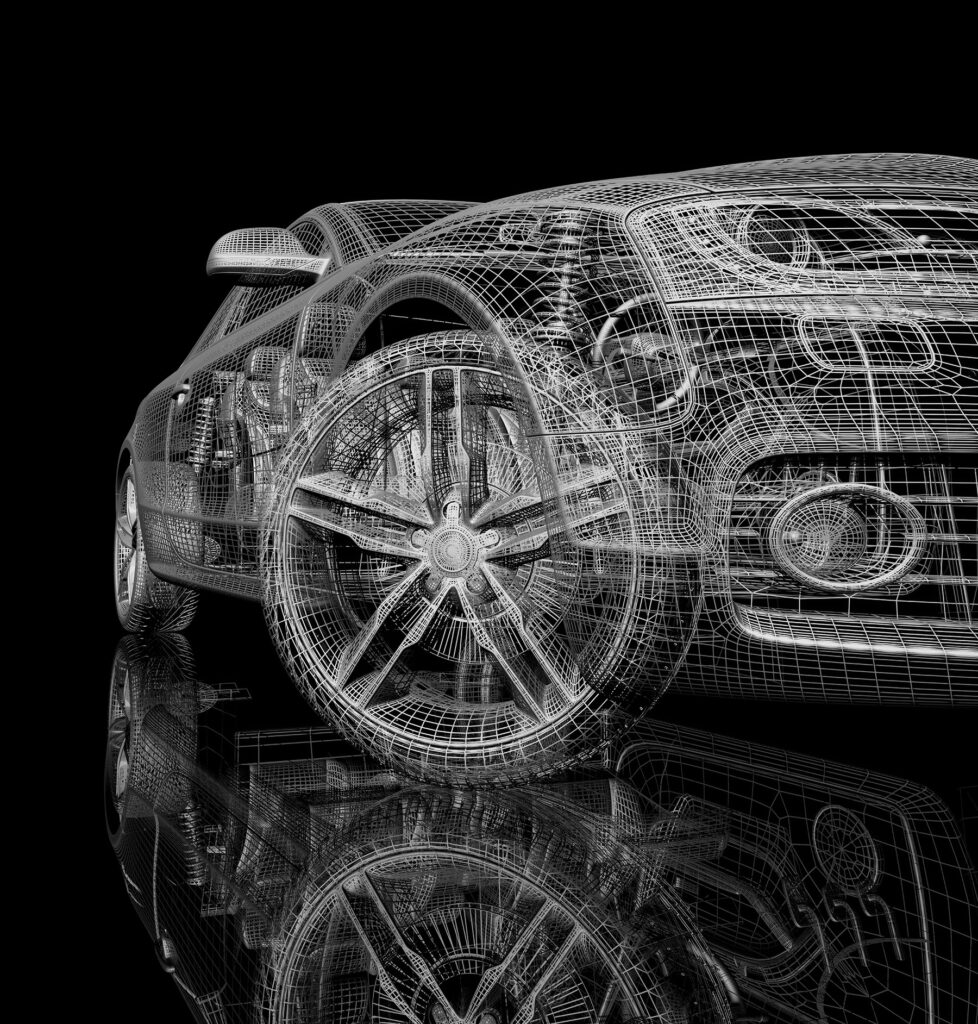 Coche en líneas blancas — diseño completo