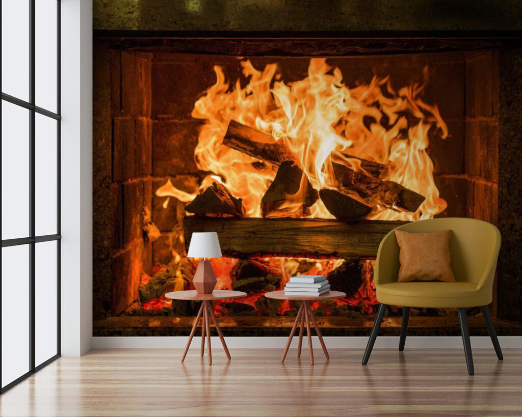 Fuego en chimenea oscura — interior 4
