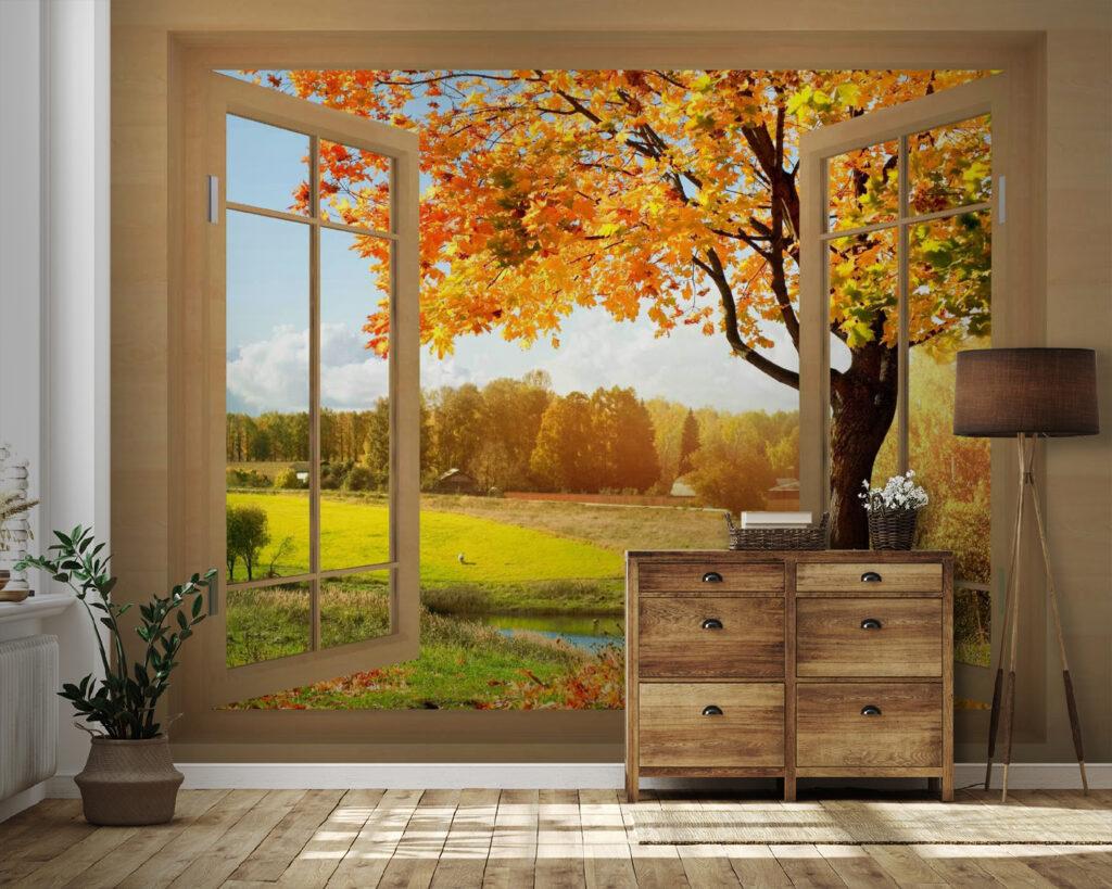 Árbol de otoño en un interior