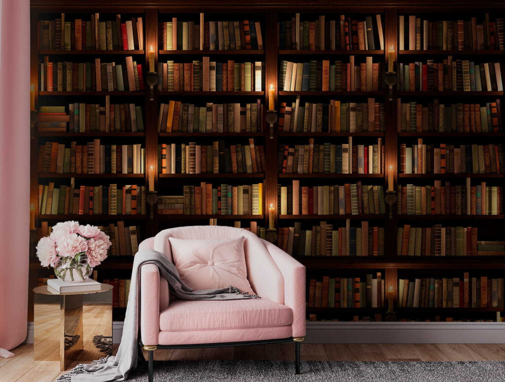 Biblioteca en sombra cálida — interior 2