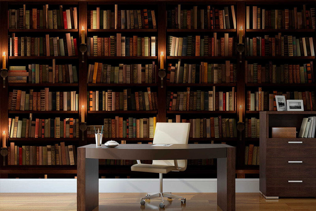 Biblioteca en sombra cálida — interior 5