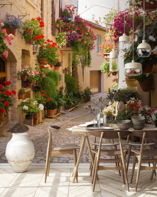 Calle estrecha con macetas — interior 2