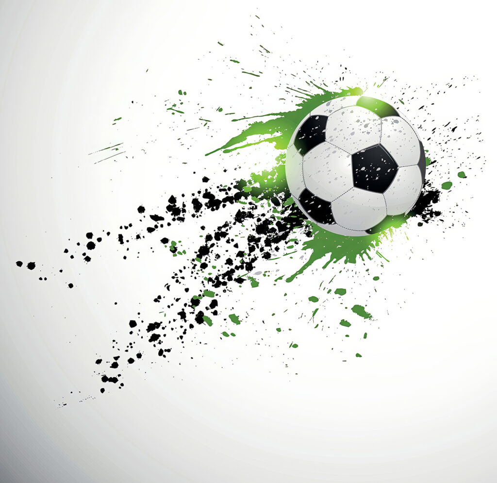 Fútbol entre salpicaduras verdes — diseño completo