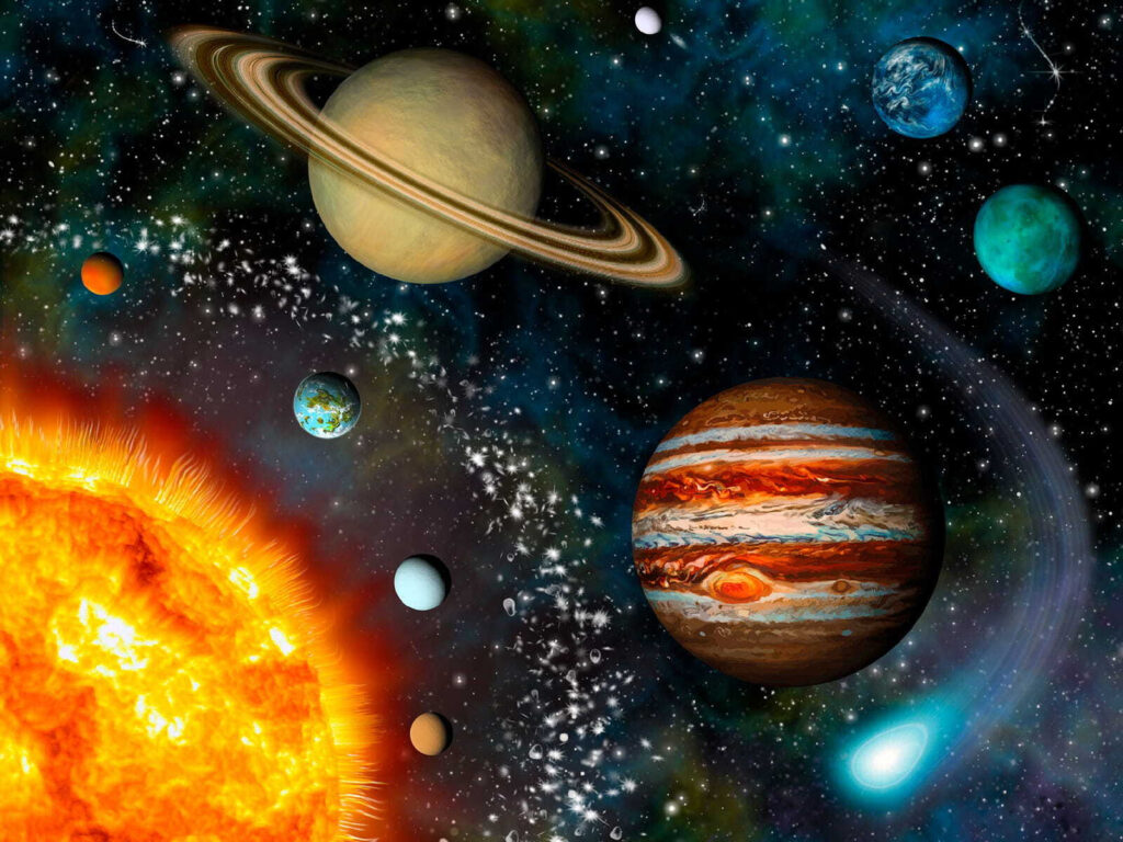 Sol intenso entre estrellas — diseño completo