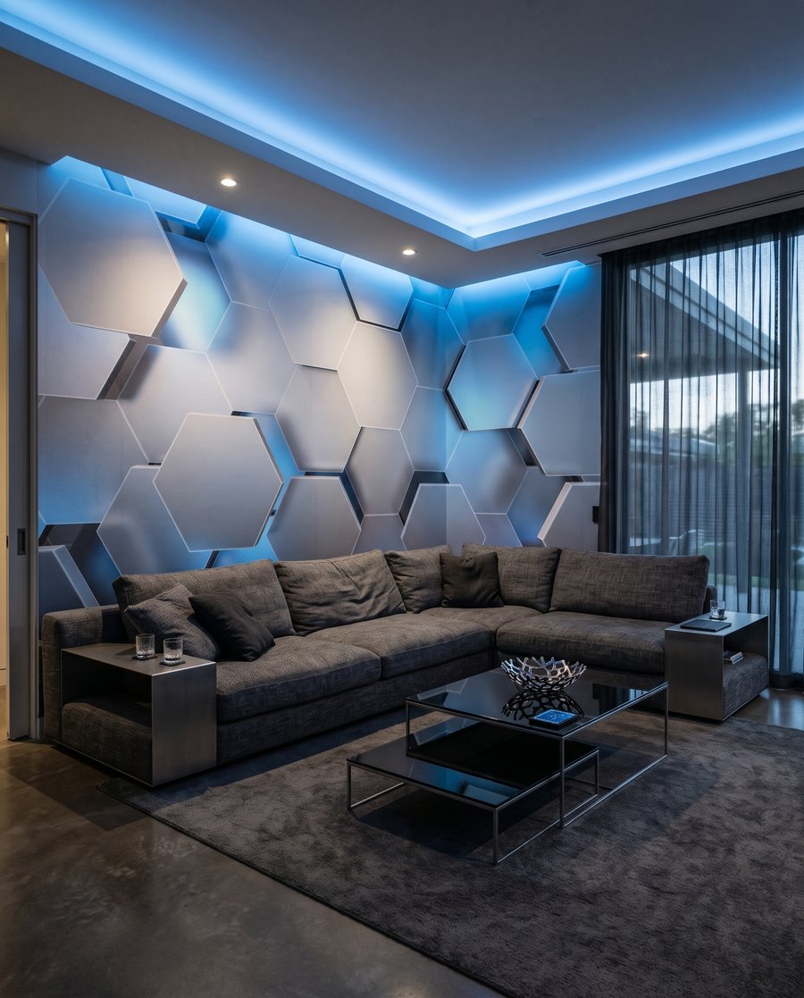 Hexágonos azul claro en un interior