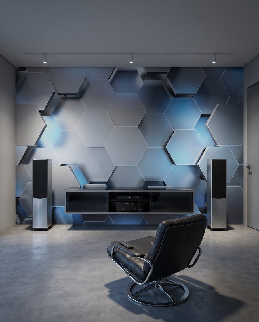 Hexágonos azul claro en un interior