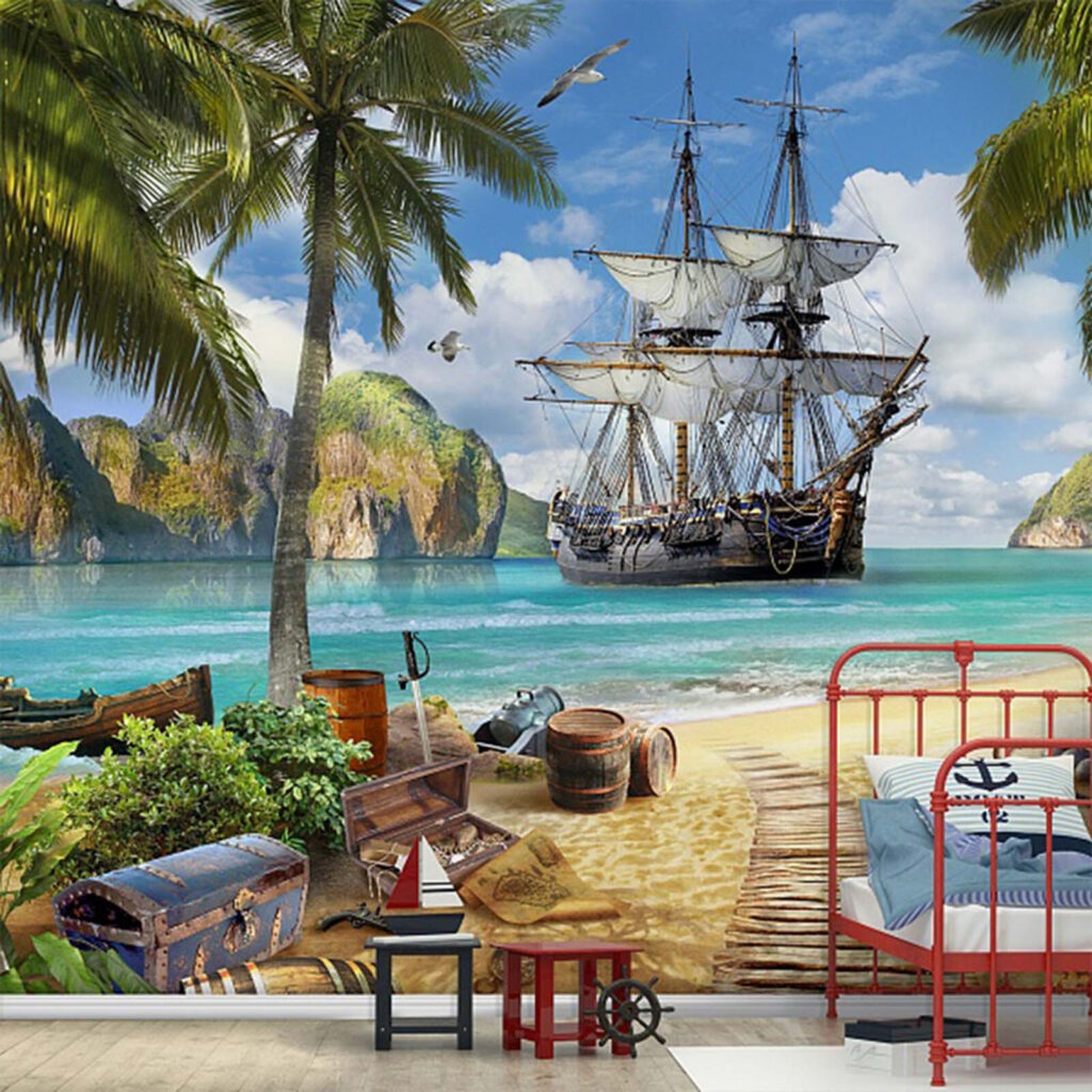 Barco pirata entre palmeras — interior 1