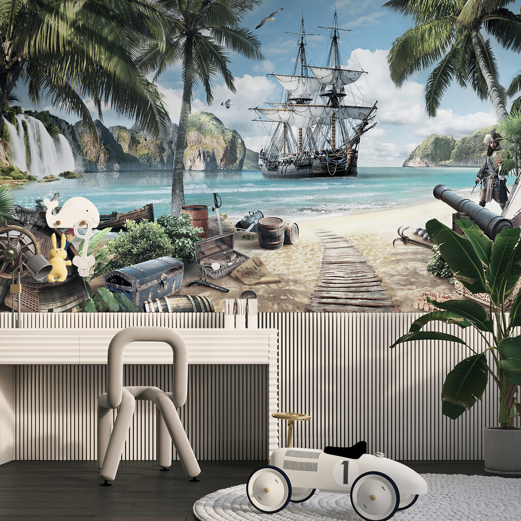 Barco pirata entre palmeras — interior 2