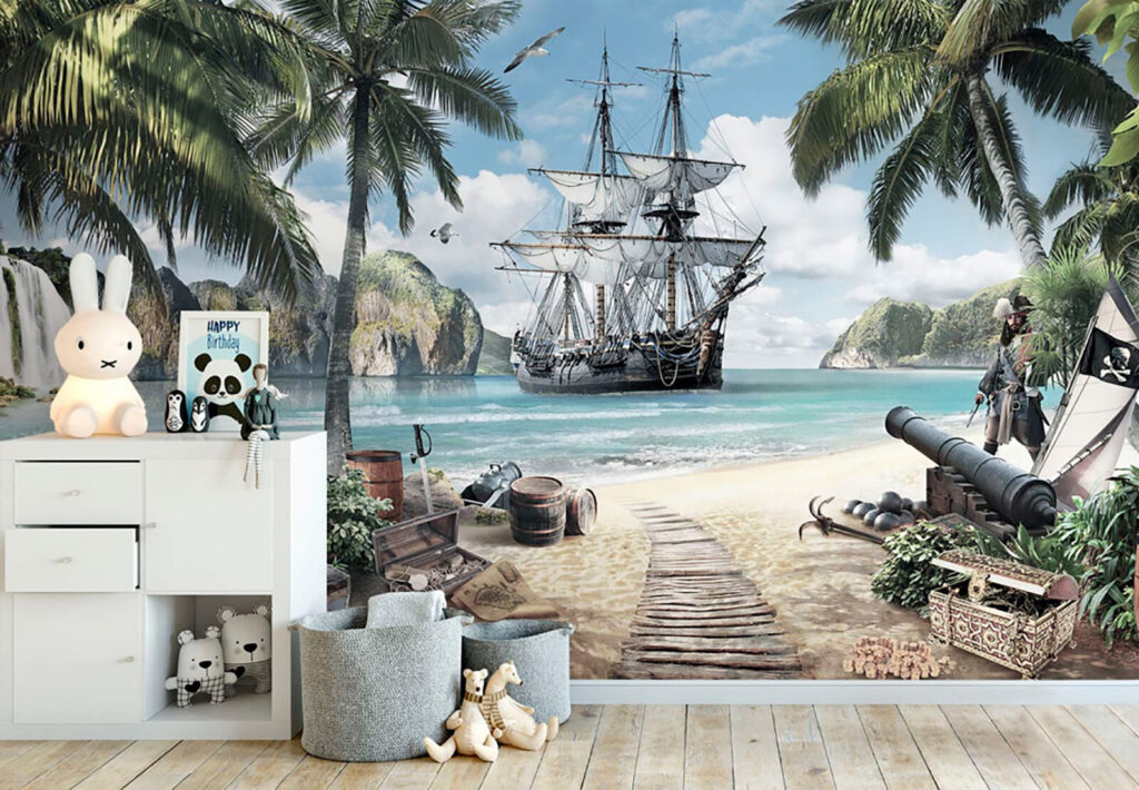 Barco pirata entre palmeras — interior 1