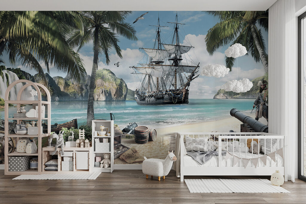 Barco pirata entre palmeras — interior 3