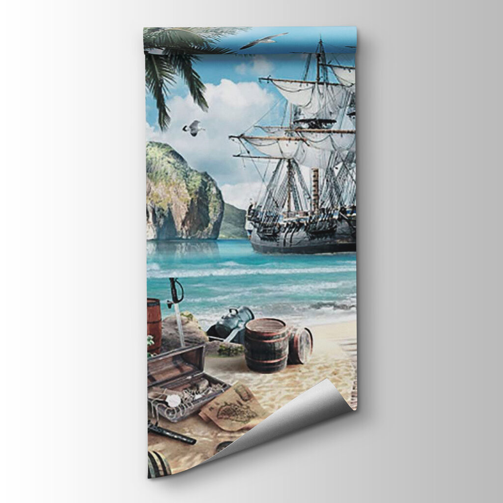 Barco pirata entre palmeras — vista del producto