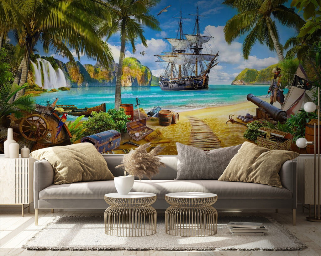 Barco pirata entre palmeras — interior 2