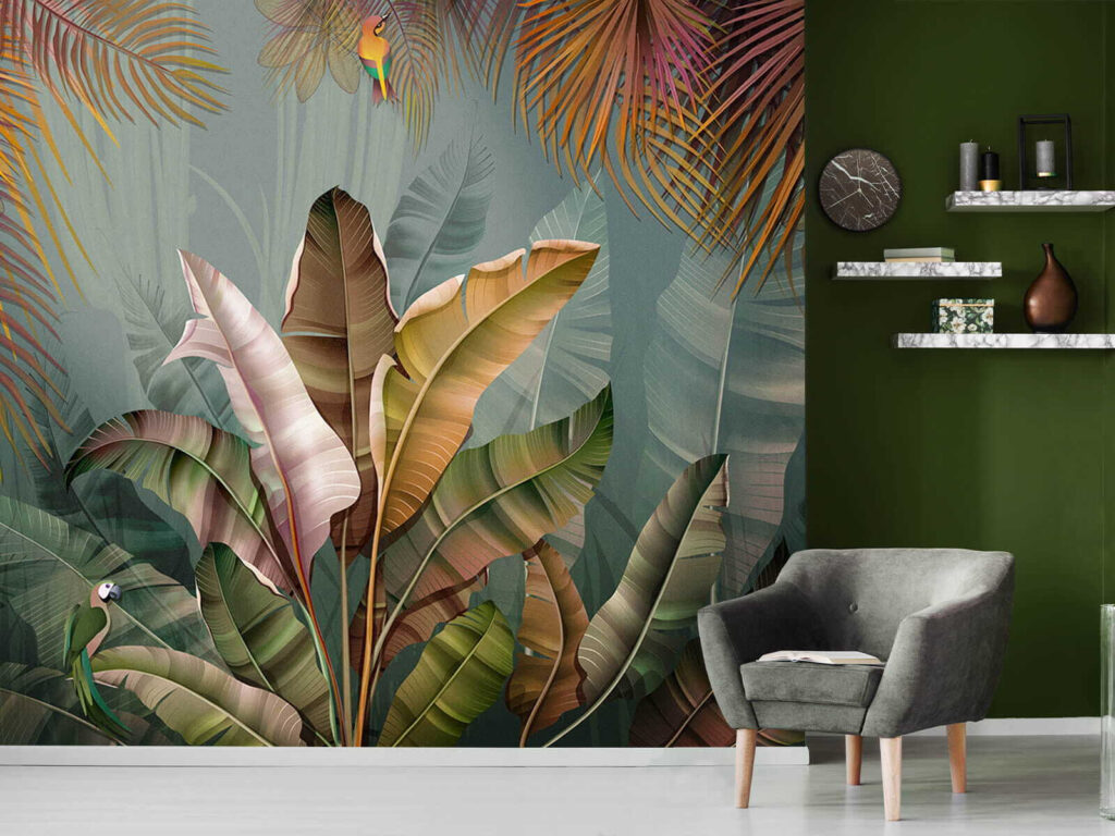 Hojas tropicales sobre gris — interior 1