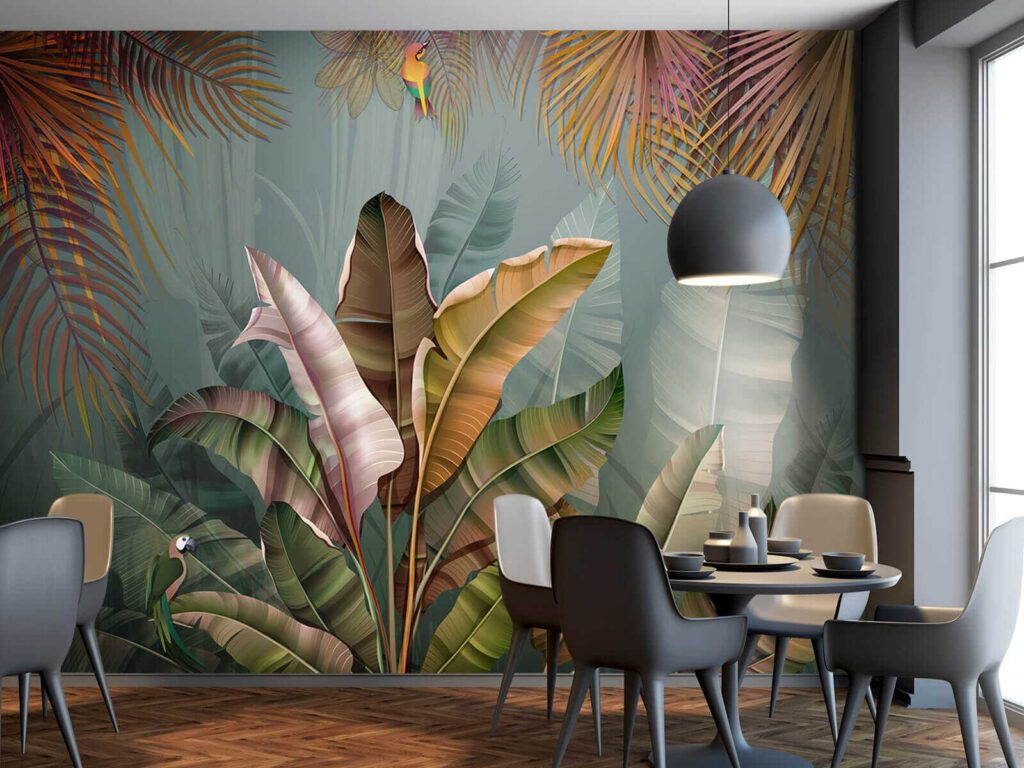 Hojas tropicales sobre gris — interior 2