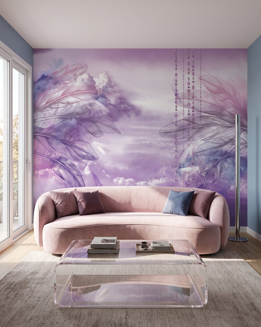 Columpio morado entre plumas — interior 5