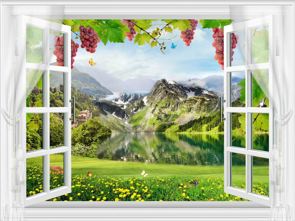 Ventana con uvas — diseño completo