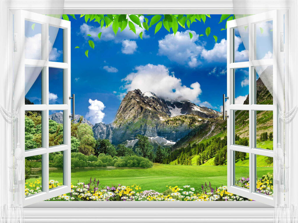 Montaña y flores amarillas — diseño completo
