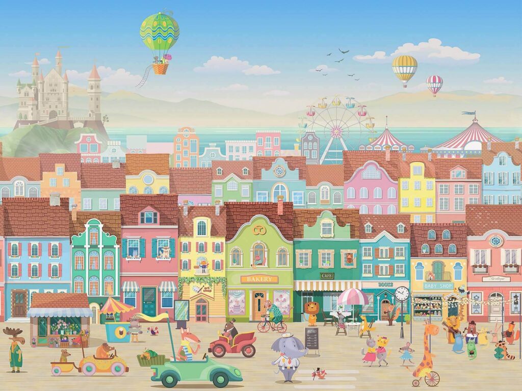 Calle de casas coloridas — diseño completo