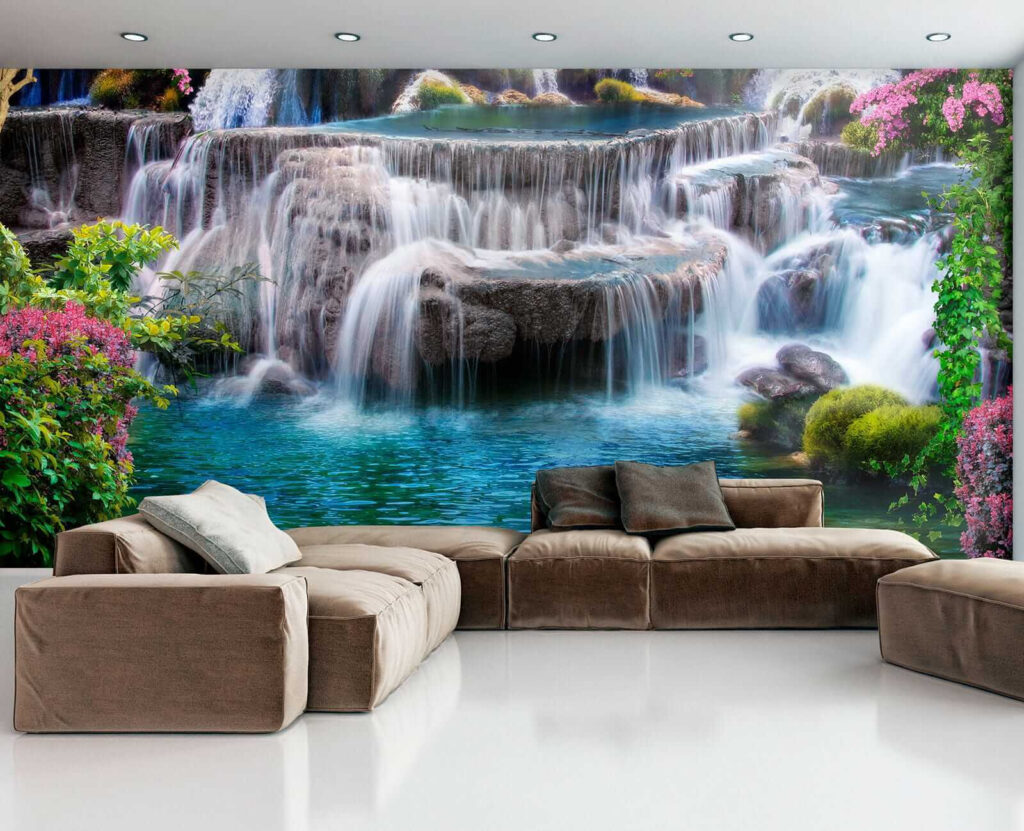 Cascada entre arbustos rosas — interior 6