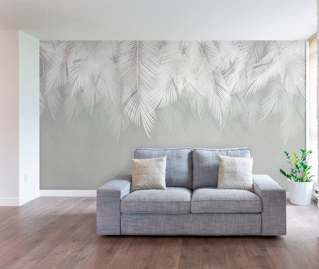 Palmas blancas sobre gris — interior 1