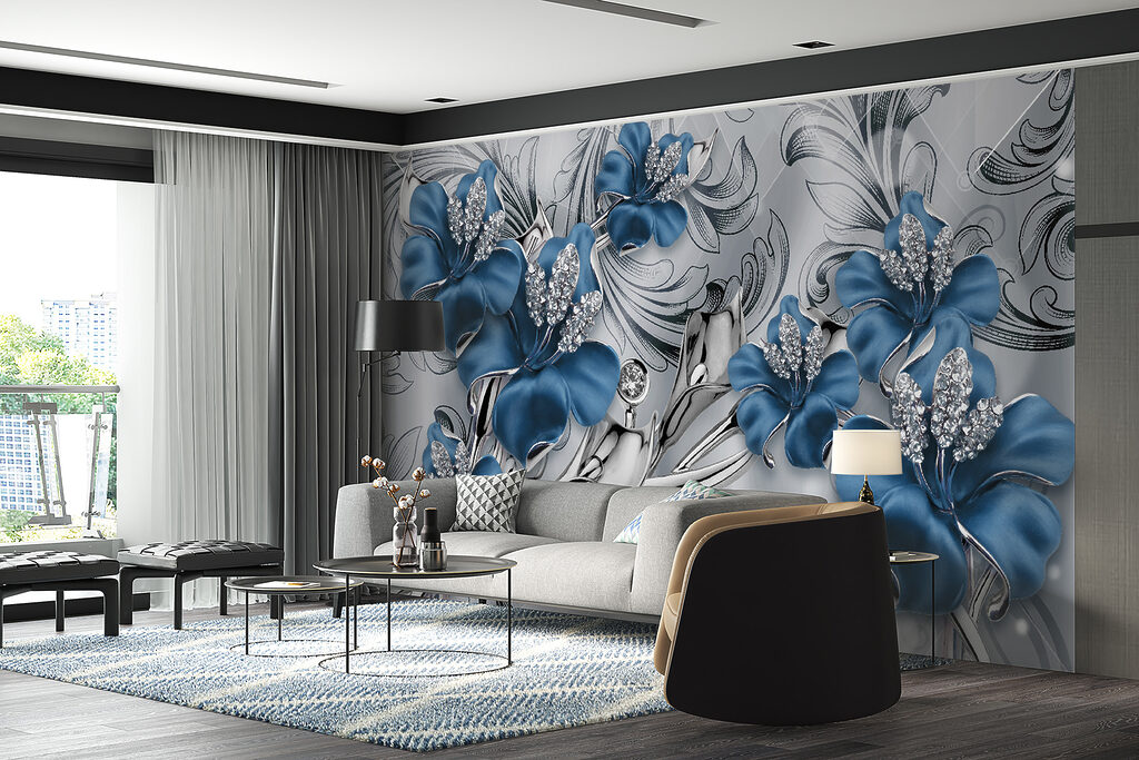 Orquídeas azules entre volutas — interior 10