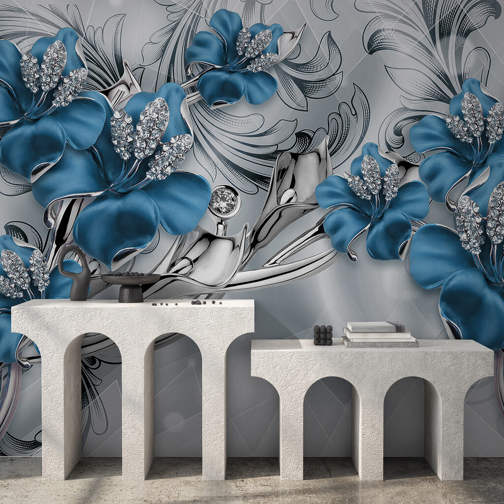 Orquídeas azules entre volutas — interior 12