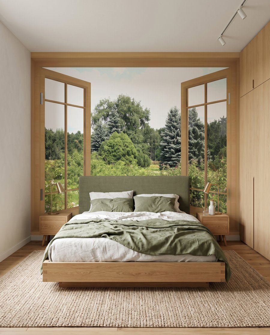 Ventana sobre el jardín en un interior