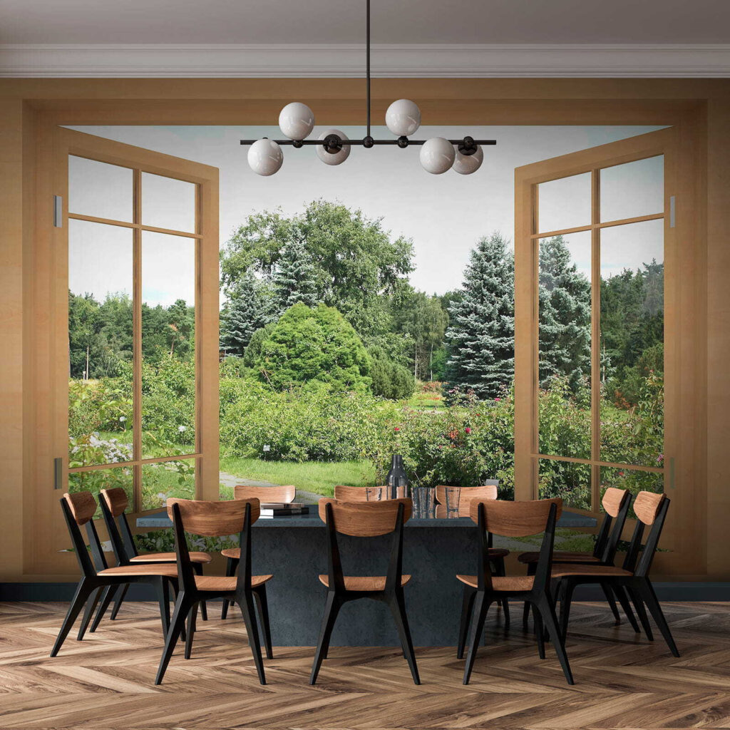 Ventana sobre el jardín en un interior