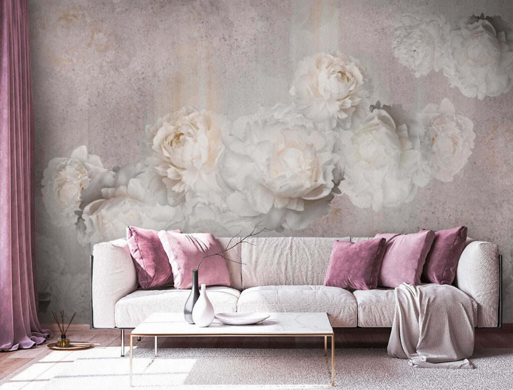 Rosas pálidas sobre gris — interior 1