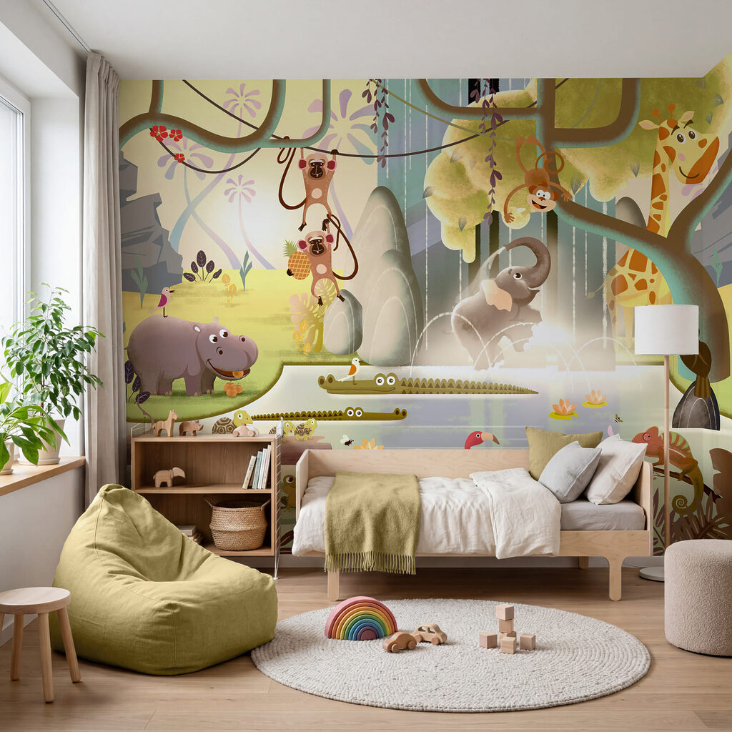 Selva llena de juegos en un interior