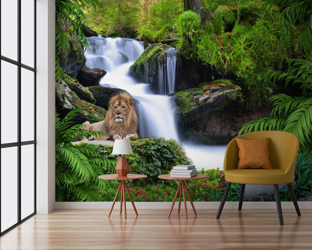 León ante una cascada — interior 1