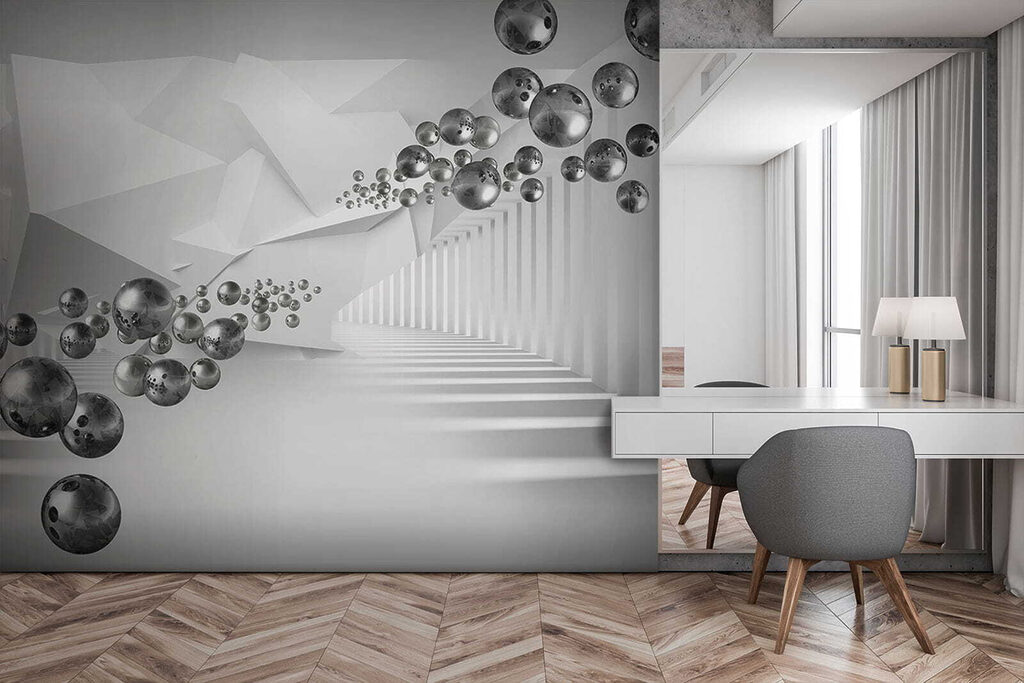 Esferas en espacio blanco — interior 10