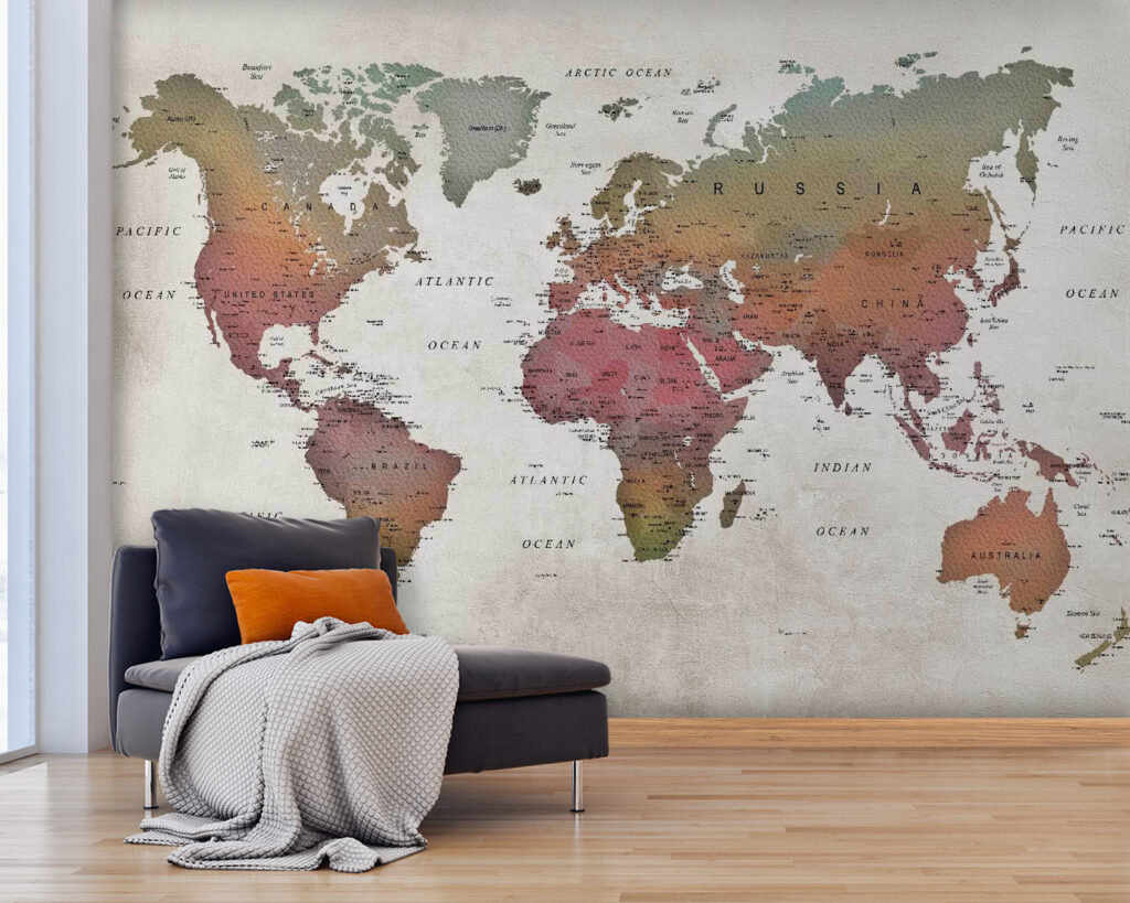 Mapa del mundo terroso en un interior